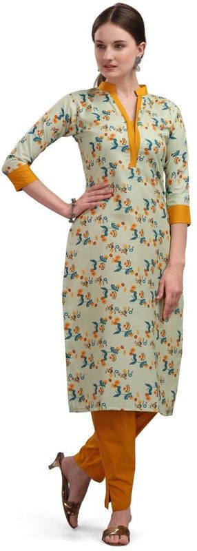 Pack of 2 Women Printed Cotton Blend Straight Kurta  (Light Green)