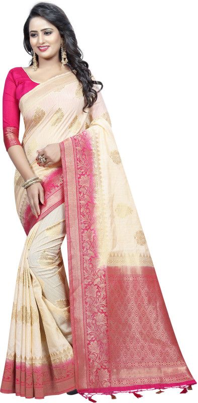 Self Design Kanjivaram Art Silk Saree  (Cream)