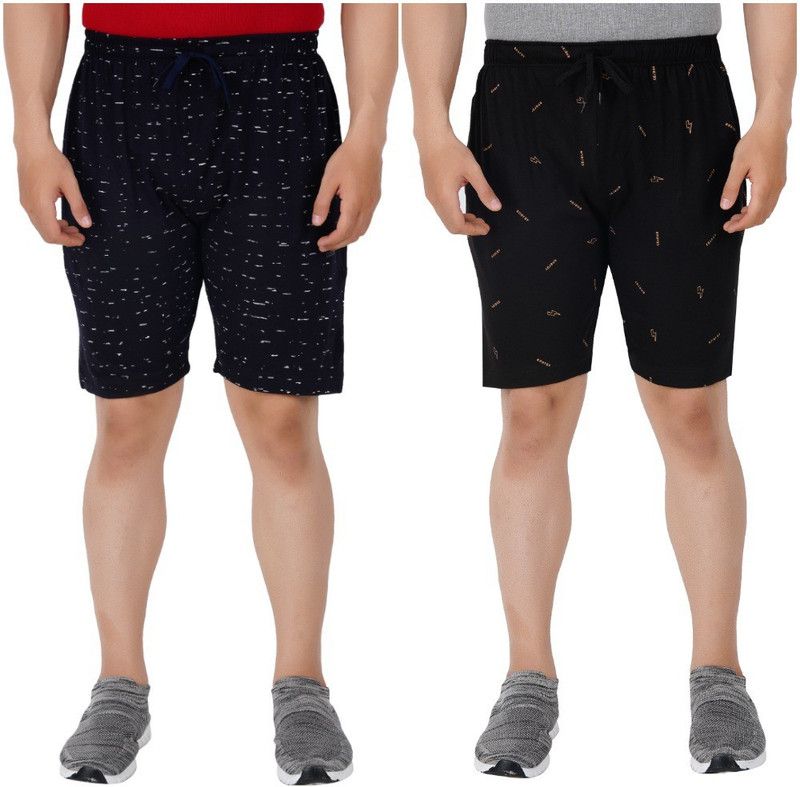 Pack of 2 Printed Men Dark Blue, Black Bermuda Shorts