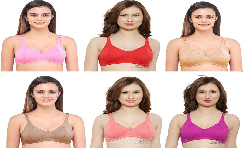 Pack of 6 Women Full Coverage Non Padded Bra  (Pink, Red, Gold, Pink, Purple, Orange)
