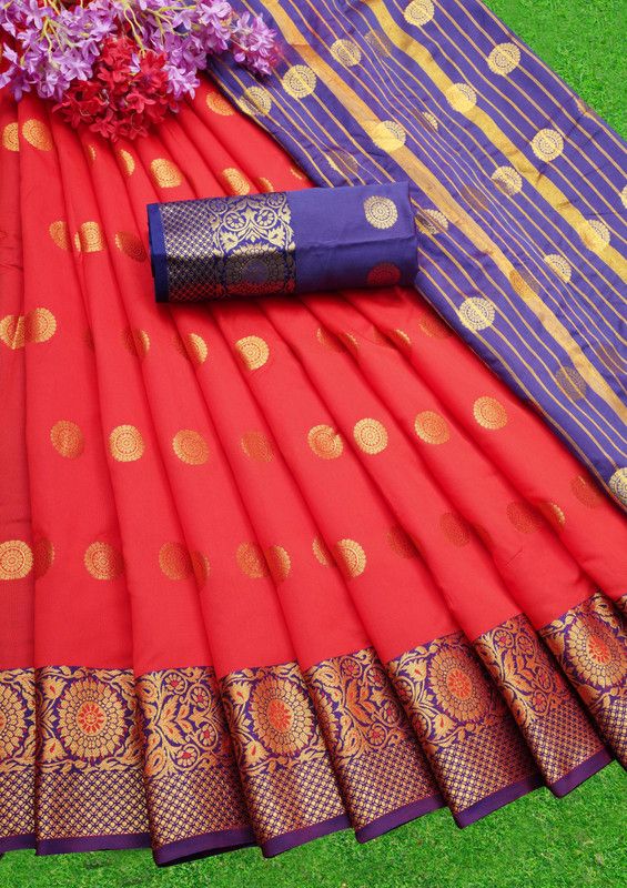 Self Design, Embellished, Woven Kanjivaram Jacquard, Silk Blend Saree  (Red)
