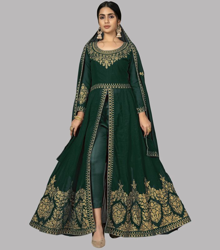 Unstitched Georgette Gown/Anarkali Kurta & Bottom Material Embroidered, Self Design