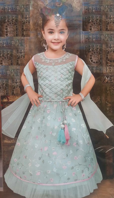 Minnie Girls Maxi/Full Length Festive/Wedding Dress  (Blue, 3/4 Sleeve)