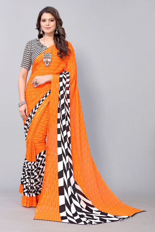 Striped Bollywood Georgette Saree  (Orange)