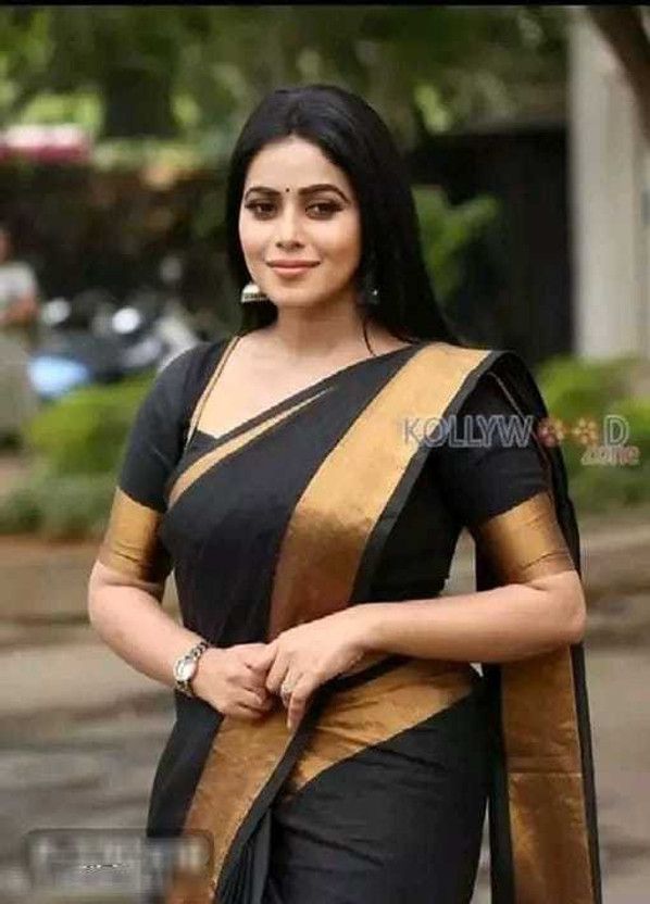 Solid/Plain Chanderi Chanderi Saree  (Black)