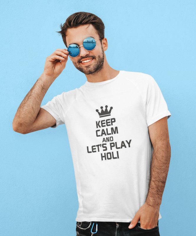 Happy Holi TwentyFour Men Printed Round Neck Cotton Blend White T-Shirt