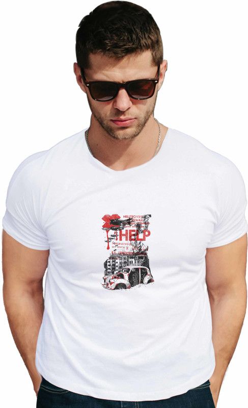 war help White Cotton Half Sleeve Round Collar Graphic Printed Tshirt Men Printed Round Neck Cotton Blend White T-Shirt