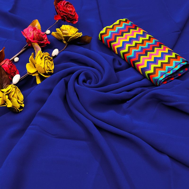 Solid Bollywood Georgette Saree  (Dark Blue)