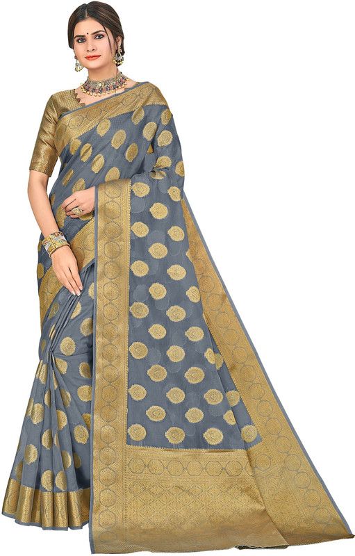 Woven Bollywood Organza Saree  (Grey)