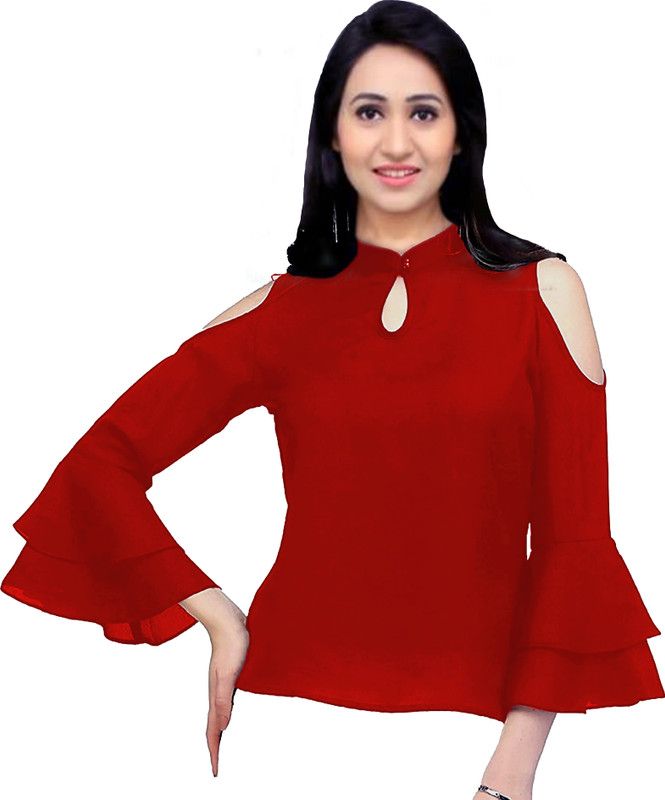 Girls Casual Cotton Rayon Blend Top  (Red, Pack of 1)