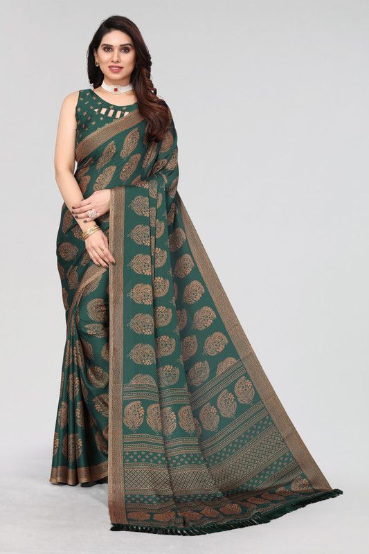 Printed, Floral Print Daily Wear Chiffon Saree  (Dark Green)