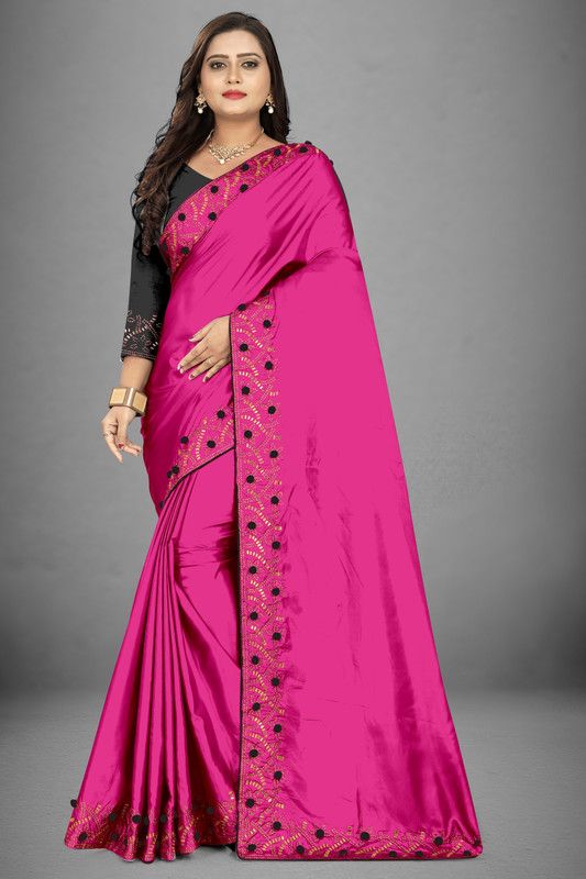 Self Design, Embellished, Solid/Plain Bollywood Silk Blend Saree  (Pink)