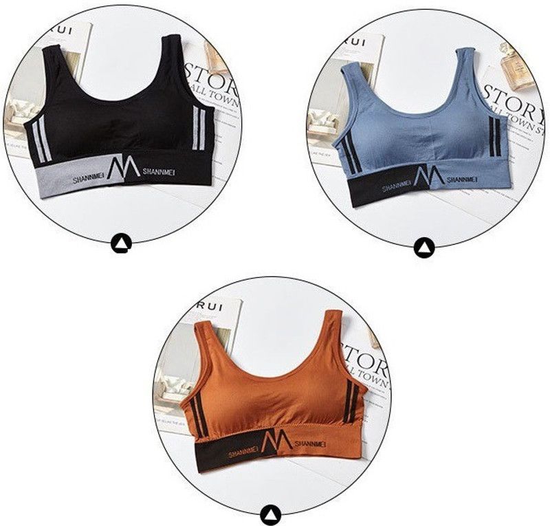 Pack of 3 Women Cami Bra Lightly Padded Bra  (Black, Blue, Orange)