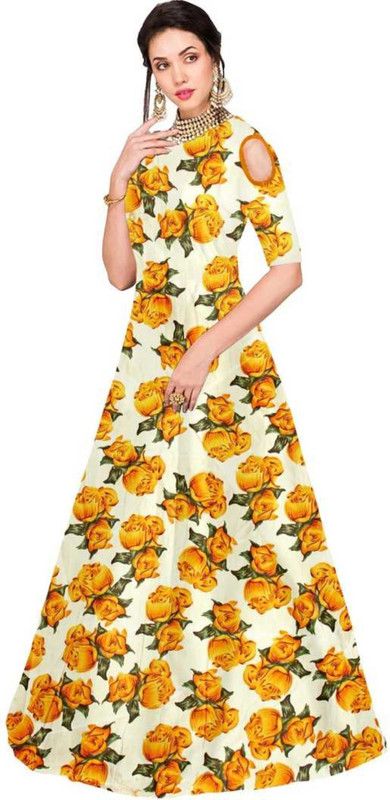 Women Gown Beige, Yellow Dress