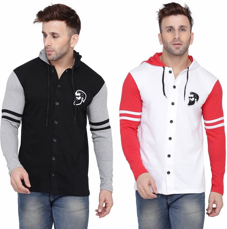 Men Regular Fit Color Block Ribbed Collar Casual Shirt  (Pack of 2)
