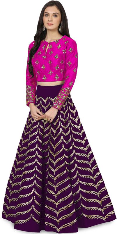 Embroidered Semi Stitched Lehenga & Crop Top  (Purple)