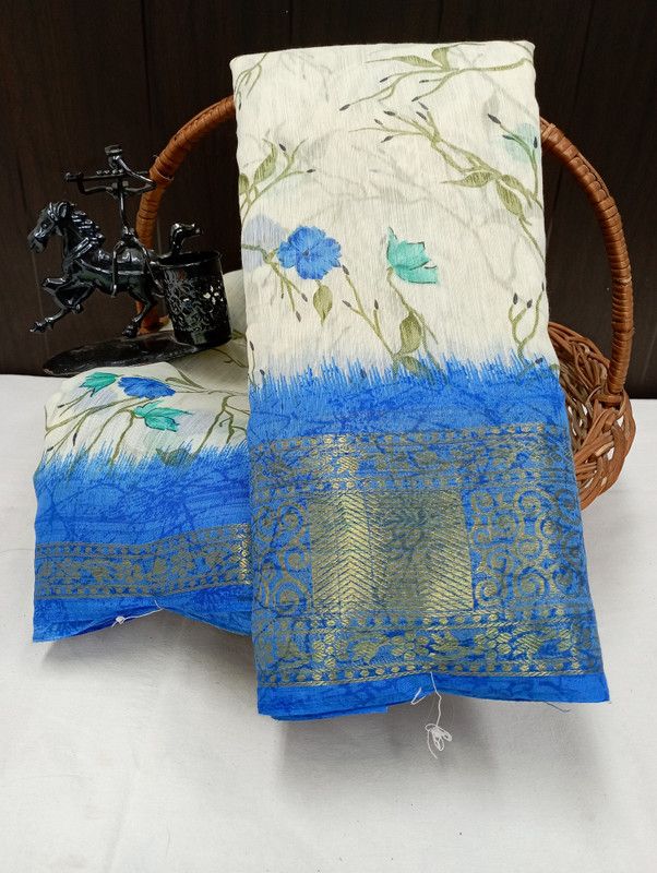 Floral Print Daily Wear Cotton Blend, Jacquard Saree  (Blue)
