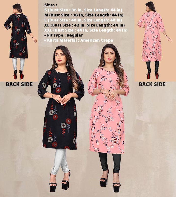 Pack of 2 Women Floral Print, Printed, Block Print Crepe Straight Kurta  (Brown)