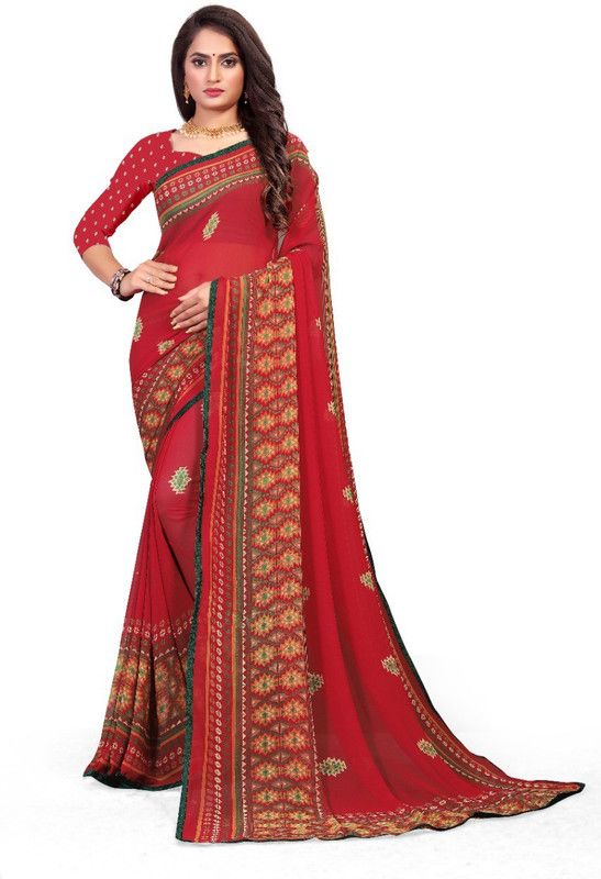 Applique Banarasi Georgette Saree  (Multicolor)