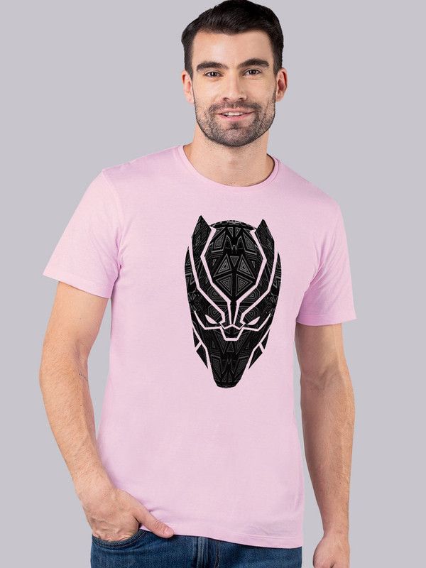 Black Panther Men Graphic Print Round Neck Pure Cotton Pink T-Shirt