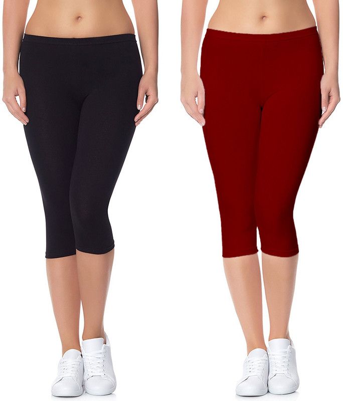 Cotton Lycra 220 GSM Bio-Wash Women Maroon, Black Capri