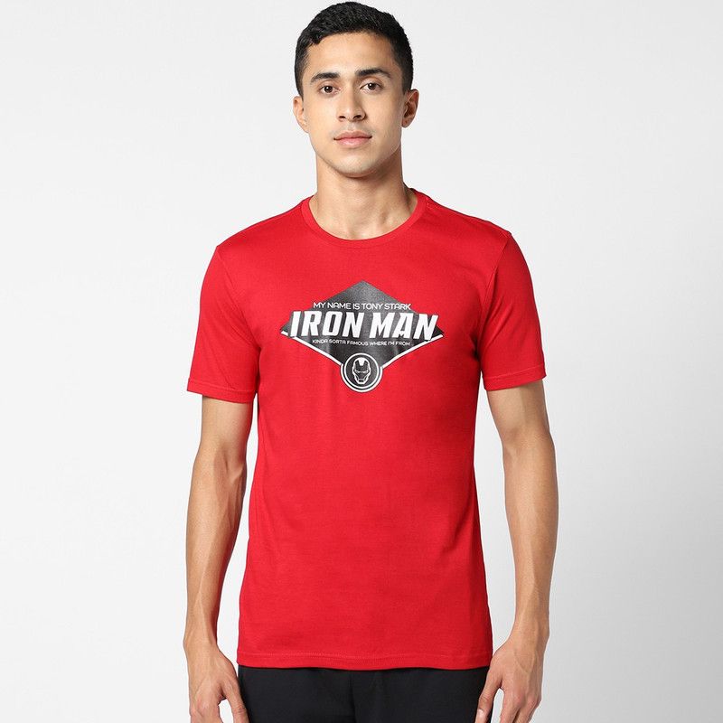 Men Typography Crew Neck Pure Cotton Red T-Shirt