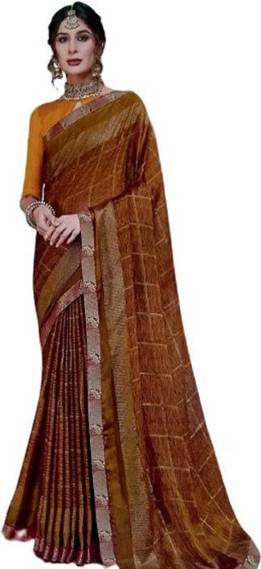 Printed Bhagalpuri Cotton Silk Saree  (Gold)