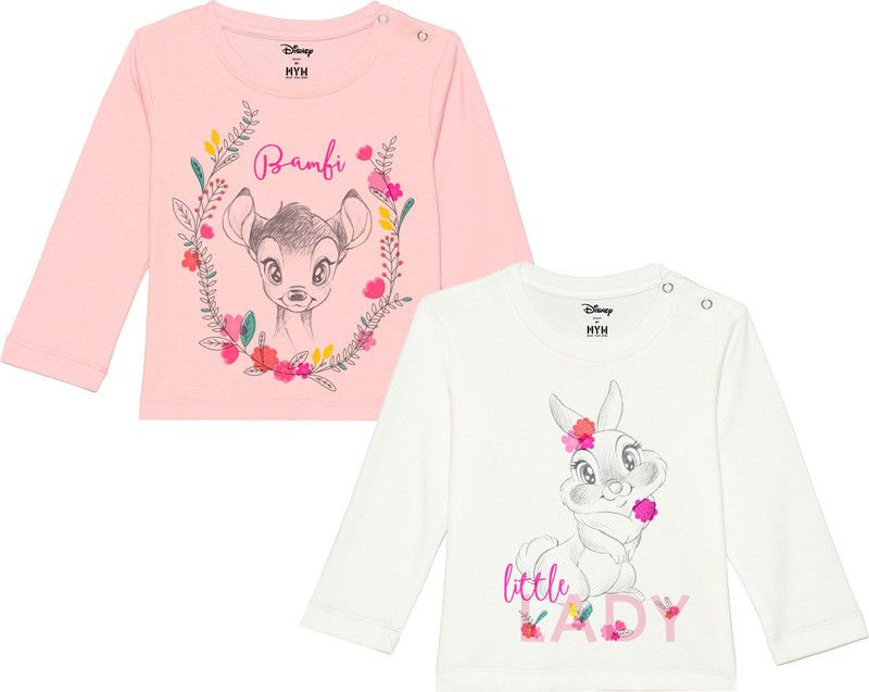Baby Girls Printed Polycotton T Shirt  (Pink, Pack of 2)
