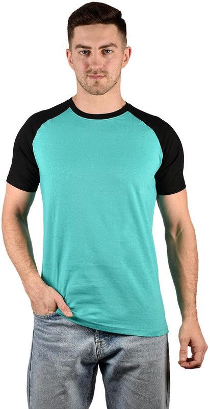Men Colorblock Round Neck Organic Cotton Green, Black T-Shirt