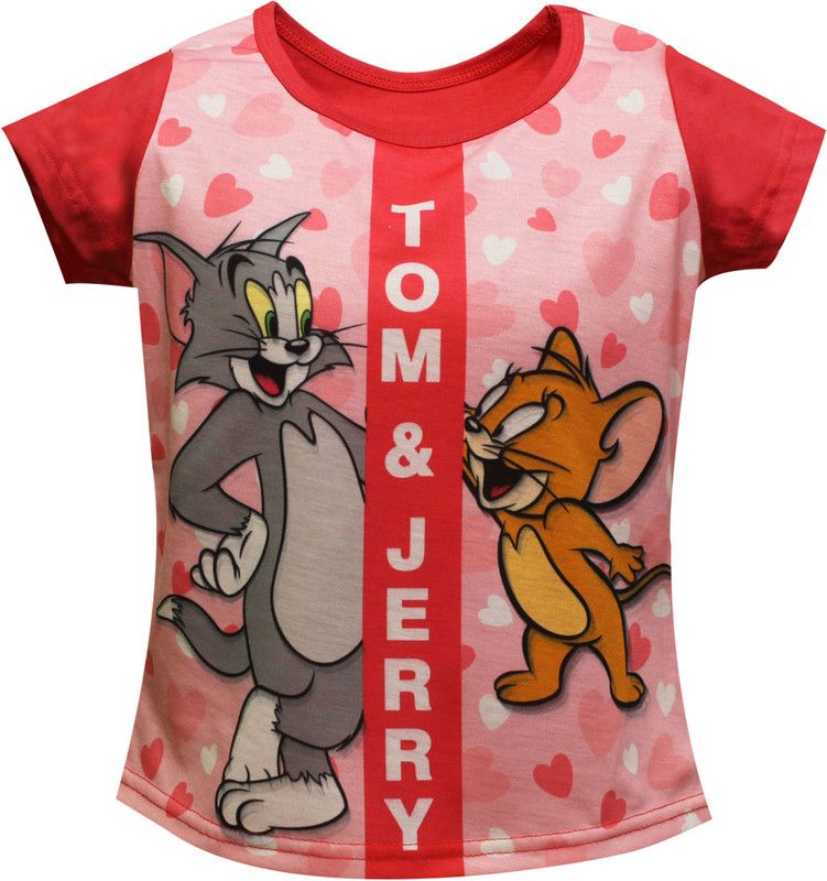 Tom & Jerry Girls Casual Cotton Blend Top  (Multicolor, Pack of 1)