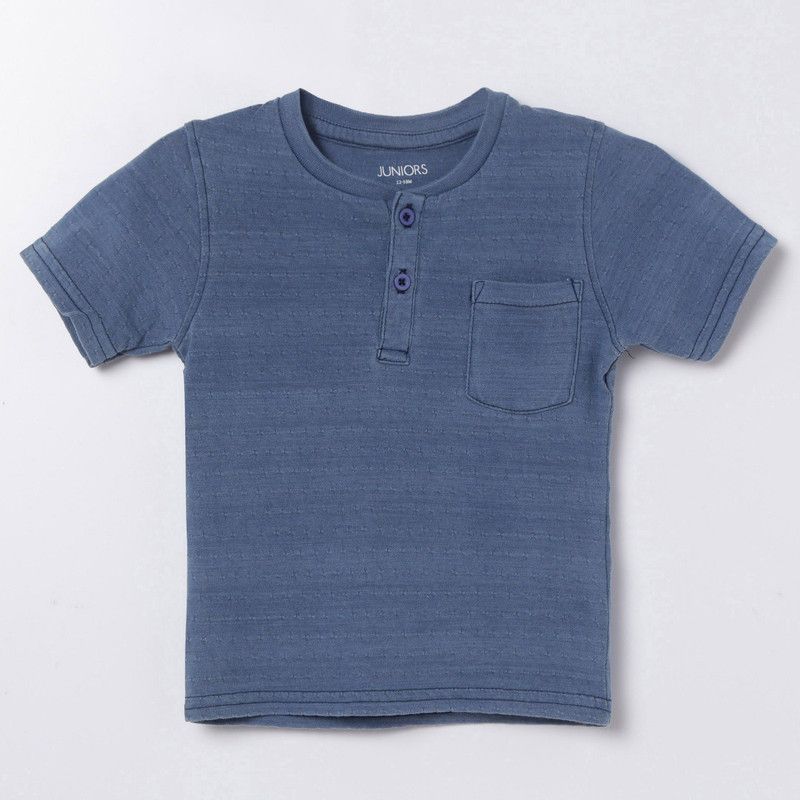 Boys Self Design Pure Cotton T Shirt  (Light Blue, Pack of 1)