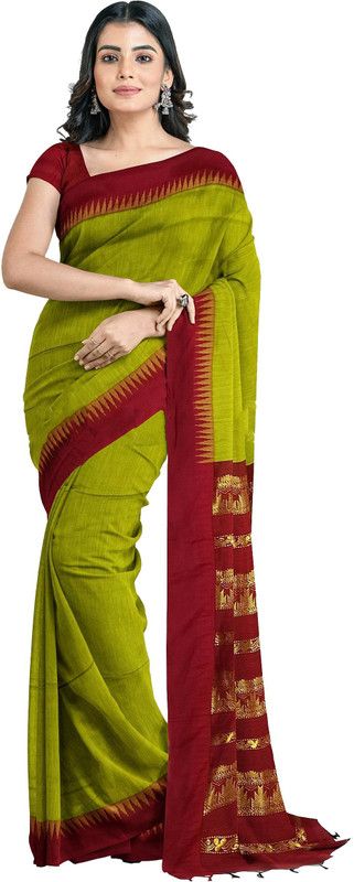 Temple Border Maheshwari Cotton Silk Saree  (Multicolor)
