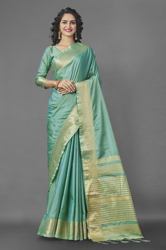 Printed Paithani Silk Blend Saree  (Blue)