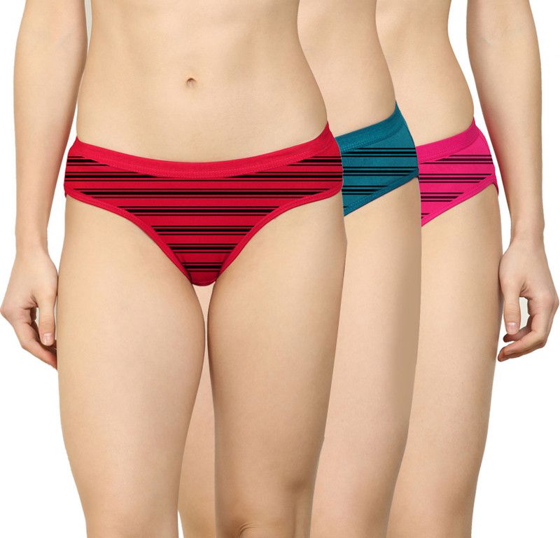 Pack of 3 Women Hipster Red, Green, Pink Panty