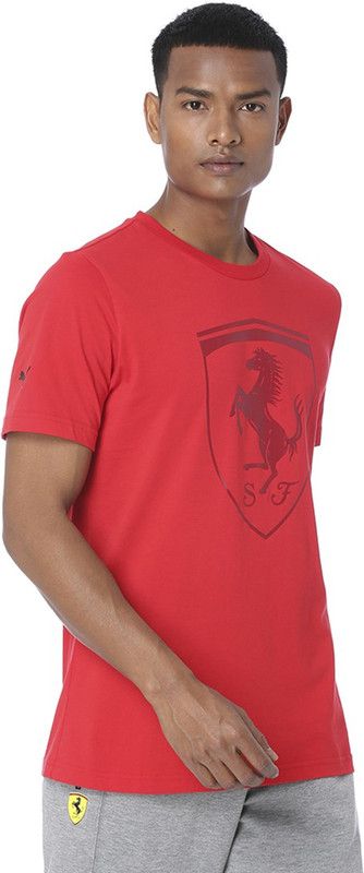 Ferrari Big Shield Tee Men Graphic Print Round Neck Cotton Blend Red T-Shirt