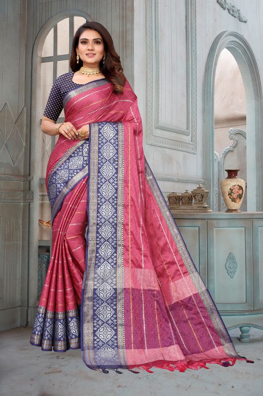 Thanjavur Jacquard, Pure Silk Saree  (Pink)