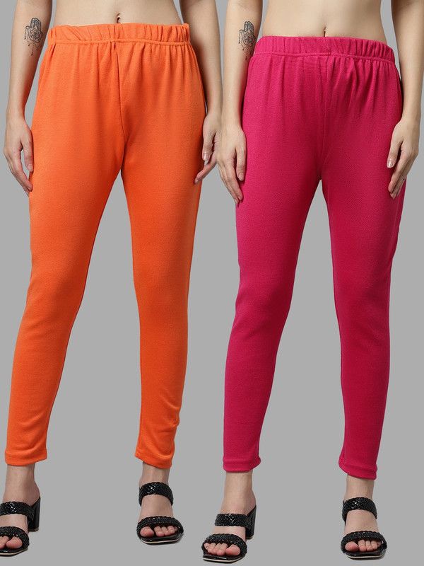 VALLES365 by S.c. Ankle Length Ethnic Wear Legging  (Orange, Pink, Solid)