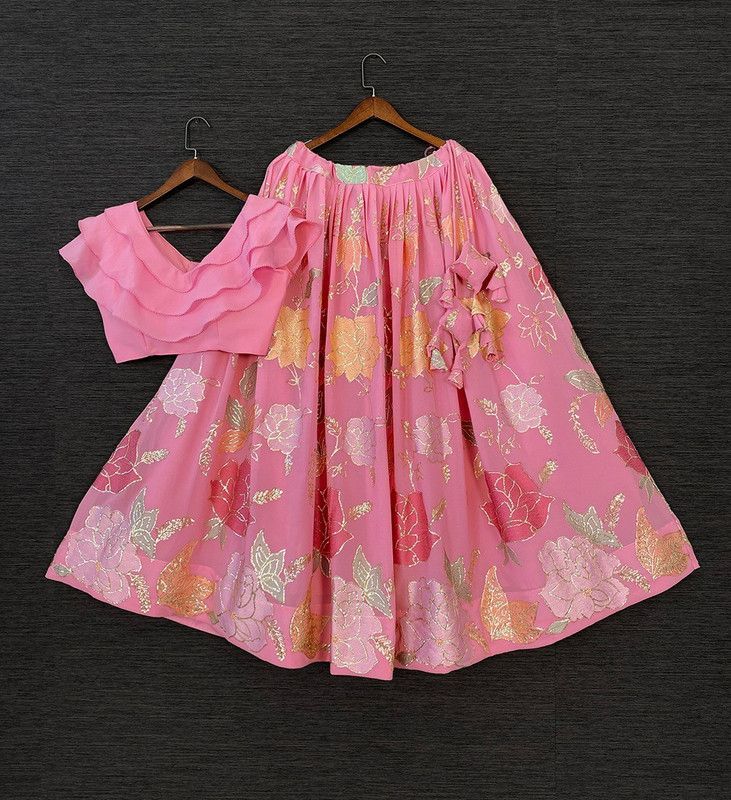 Embroidered, Floral Print Stitched Lehenga Choli  (Pink)