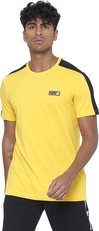 T7 Spezial Tee Men Solid Round Neck Cotton Blend Yellow T-Shirt