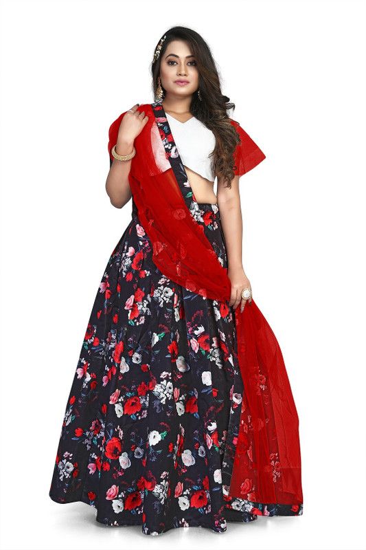 Digital Print Semi Stitched Lehenga Choli  (Black)