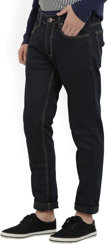 Men Skinny Mid Rise Dark Blue Jeans