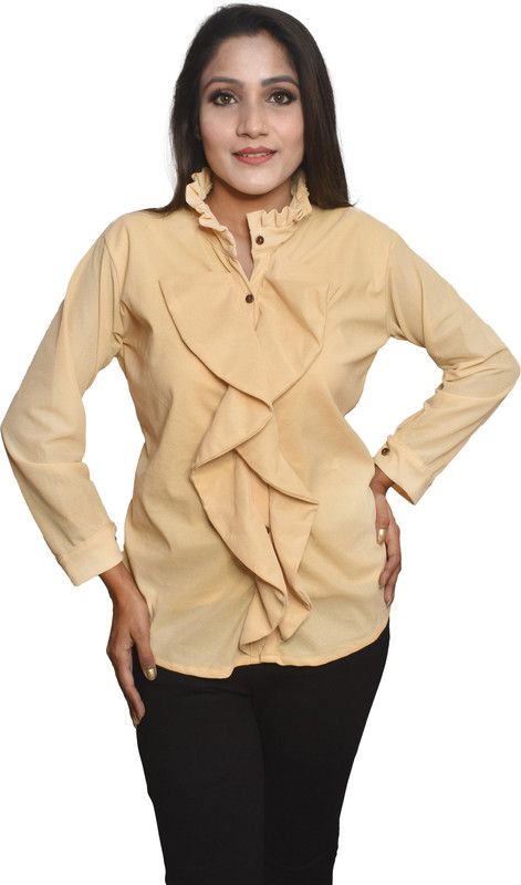 Casual Regular Sleeves Solid Women Beige Top