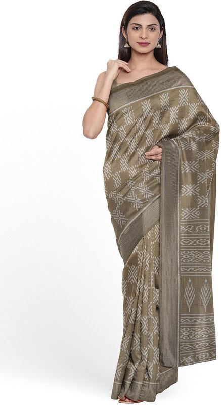Printed Daily Wear Crepe Saree  (Brown)