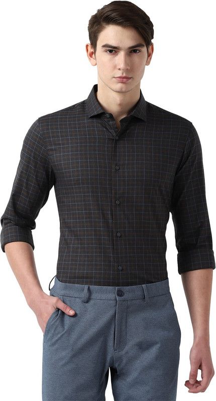 Men Super Slim Fit Checkered Spread Collar Casual Shirt