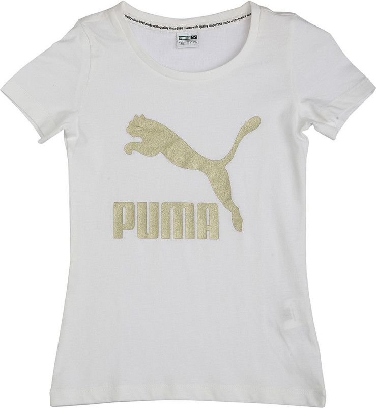 Girls Printed Cotton Blend T Shirt  (White, Pack of 1)