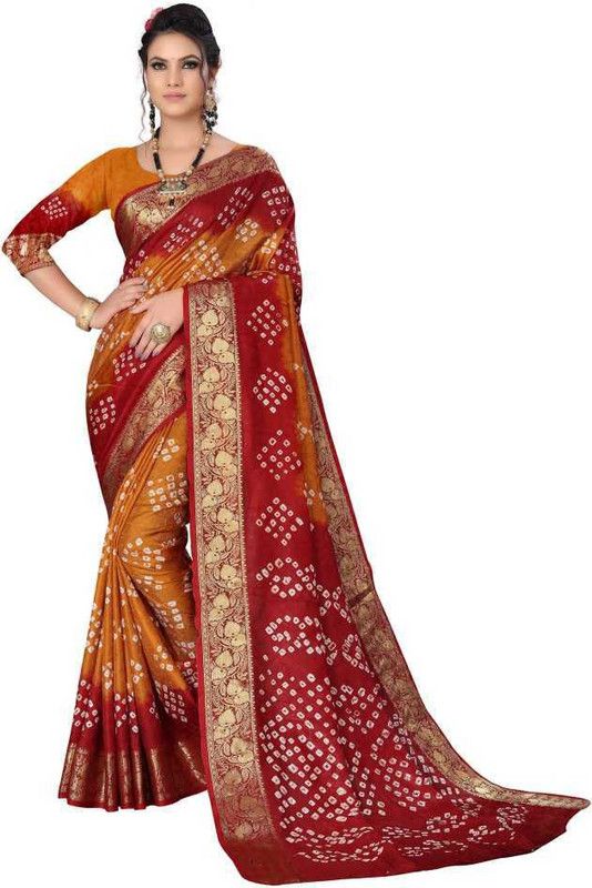 Woven Bandhani Art Silk Saree  (Maroon)