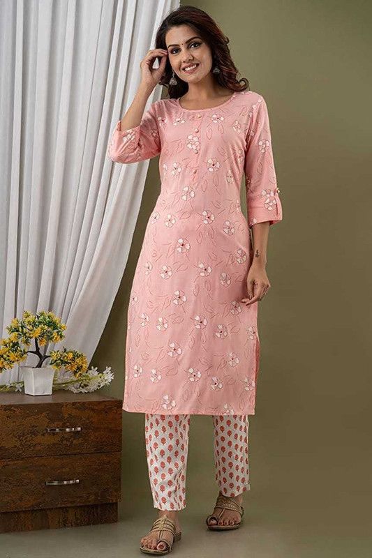 Women Kurta and Trousers Set Cotton Silk