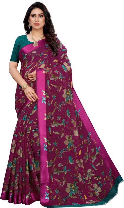 Woven Bollywood Cotton Linen Saree  (Magenta)
