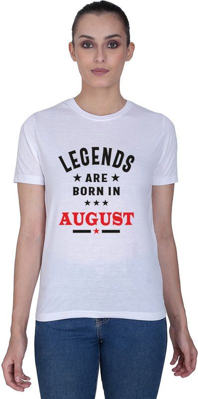 Women Printed, Typography Round Neck Cotton Blend White T-Shirt