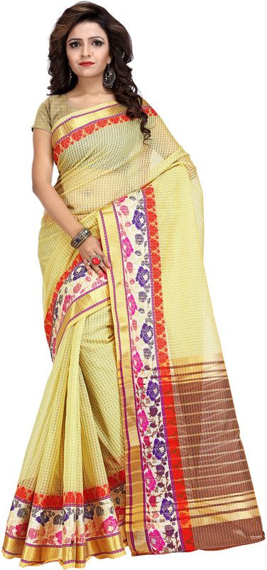 Woven Chanderi Cotton Silk Saree  (Beige)